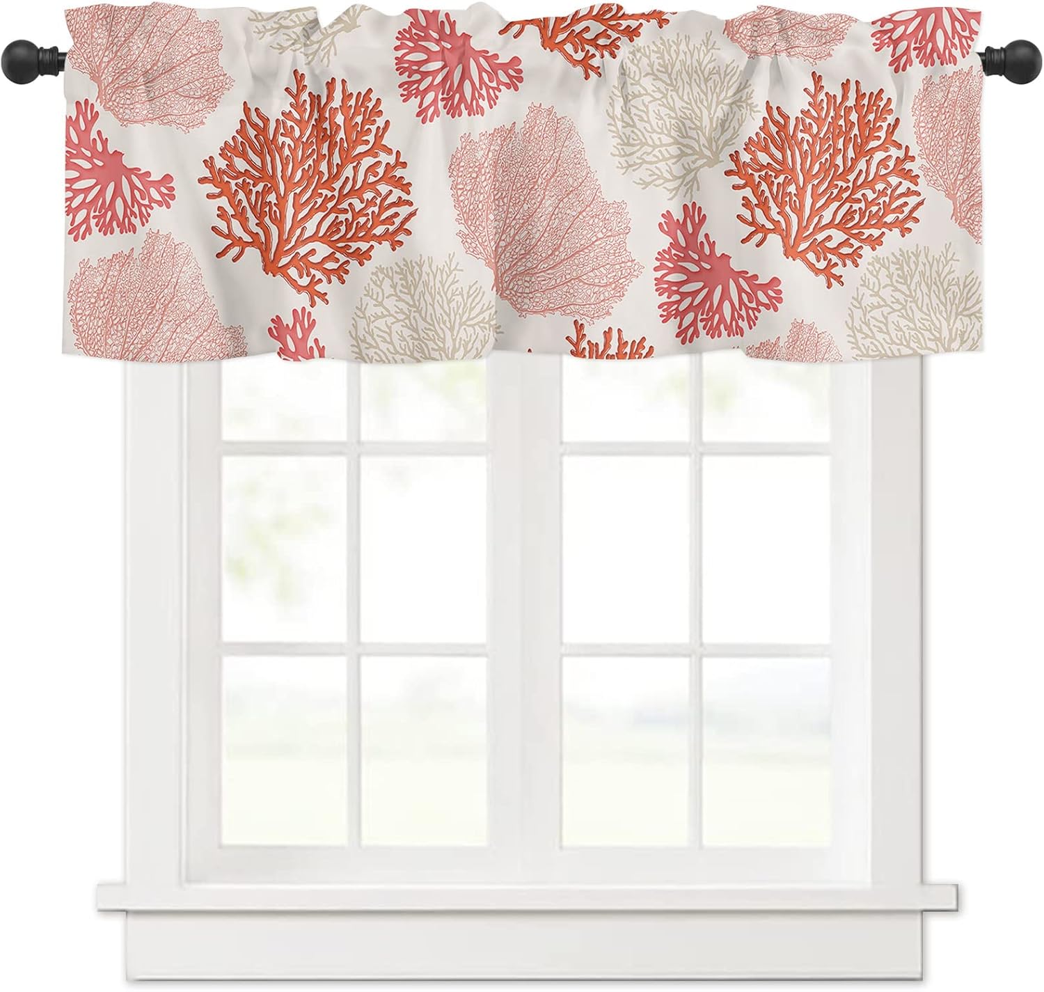 TrusYu Coastal Ocean Coral Valances for Windows, Orange and
