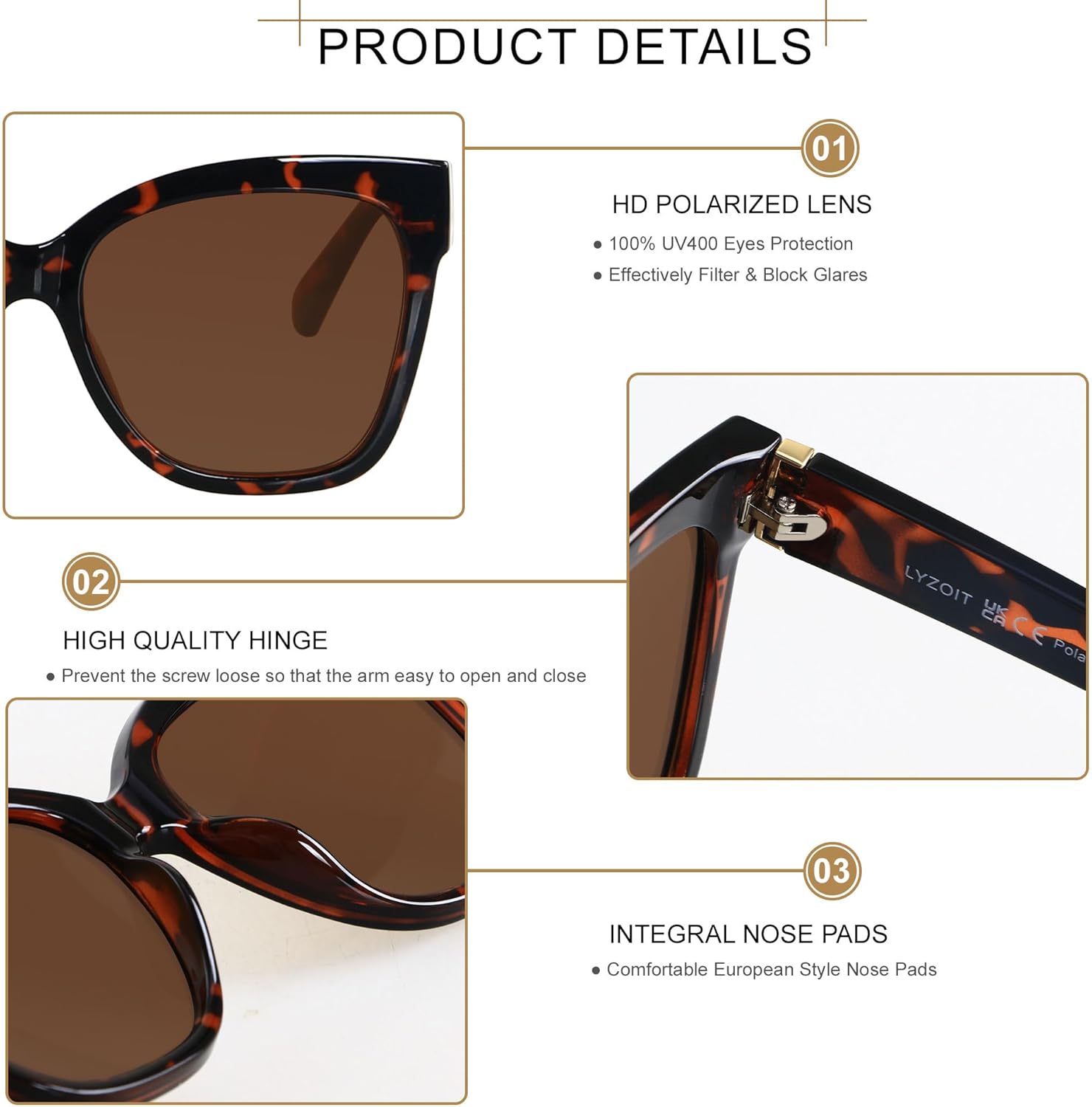 LYZOIT Trendy Oversized Cat Eye Polarized Sunglasses for Women Big Large Cateye Sun glasses - Image 3