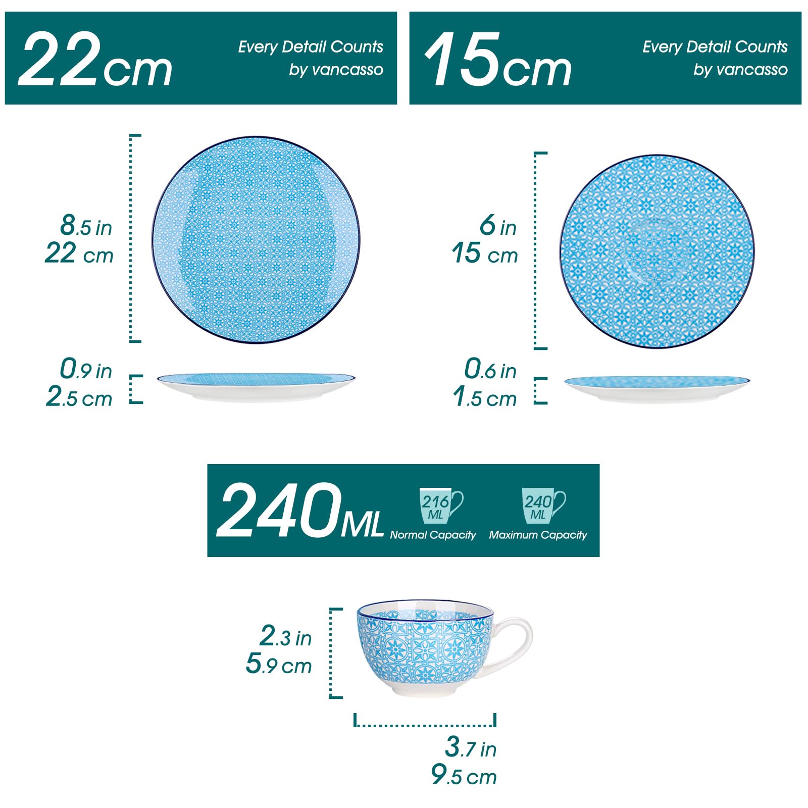 vancasso Zestaw 12 filiżanek i spodków do makaronu – wielokolorowy porcelanowy zestaw filiżanek do kawy i herbaty na śniadanie, popołudniową herbatę, marokański ręcznie malowany zestaw do kawy z
