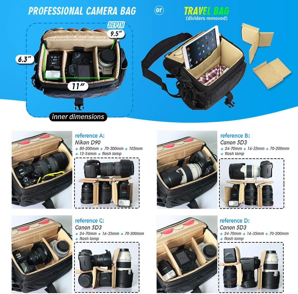 Top Rated BPAULL Waterproof Camera Bag, Large DSLR Camera Shoulder Bag with Laptop Compartment Rain Cover, Outdoor Travel Camera Bag Case for Nikon Canon Sony Mirrorless Cameras, Lens, Tripod and Accessories