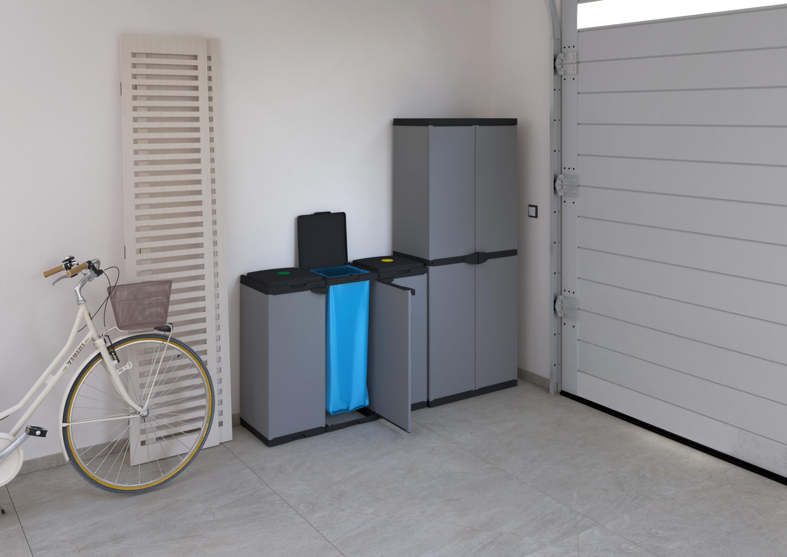Adventa: Mobile Portasacco Tris per Raccolta differenziata in Plastica, Facile da Montare, Modular System, adatto a Sacchi da 80-110 L, 102L x 38P x 87H cm