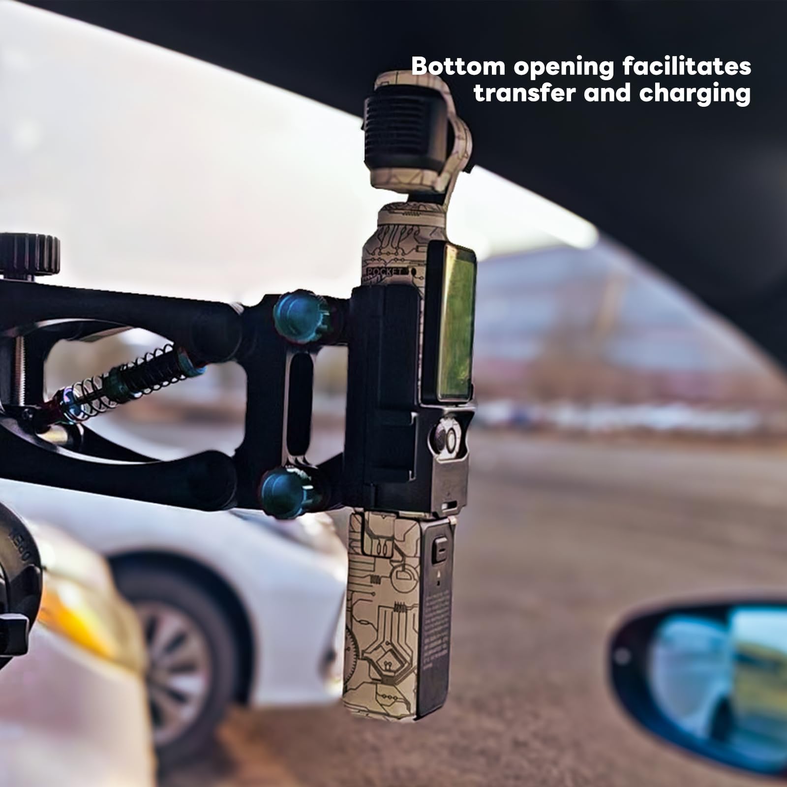 Osmo Pocket 3/4/4P Uchwyt Samochodowy z Shock Absorber Arm | Uchwyt Kamery do Pojazdu z Uchwyt ze Sprężyną Tłumiącą Osi Z i 4,5 Cala Przyssawka do Kamer Sportowych
