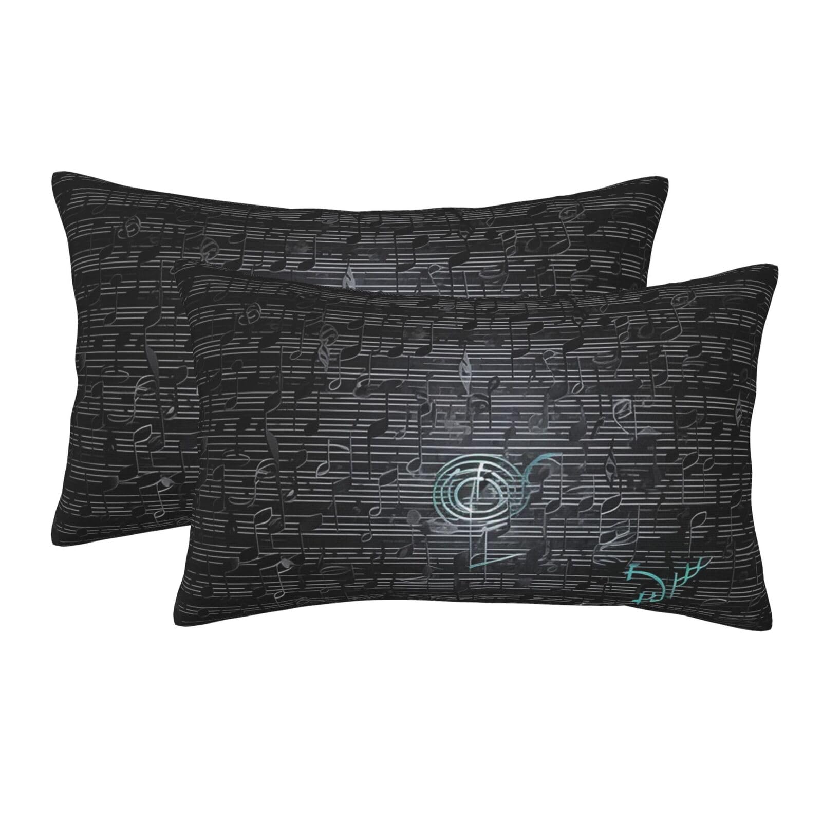 2 Pack Standard Size Pillow Cases for Hair and Skin Soft Breathable Pillow Case Covers with Hidden Zipper Music Notes Pillowcase 16"x24" Pillow Cover for Sleeping Gift