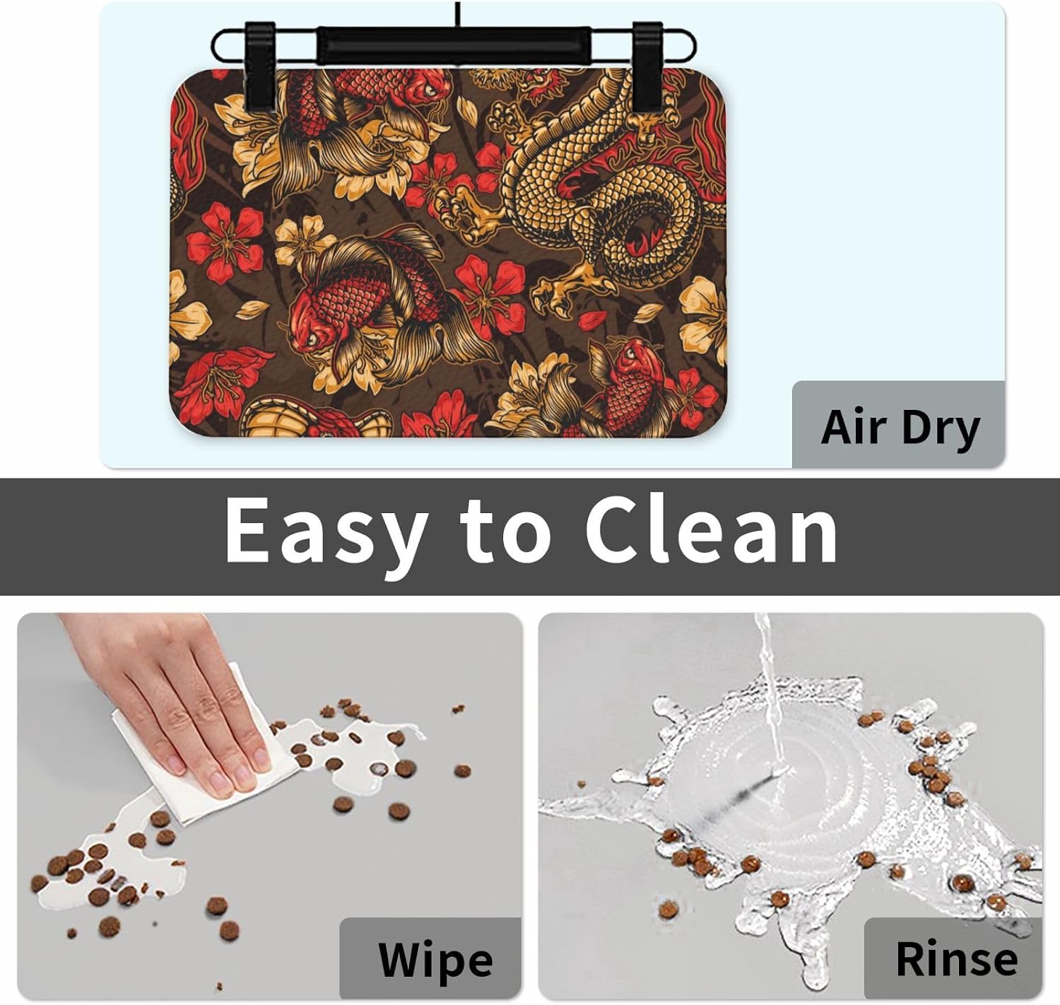 Cool Dragon Pattern Leather Absorbent Pet Feeding Mat Non-Slip for Dogs Cats 40x60cm