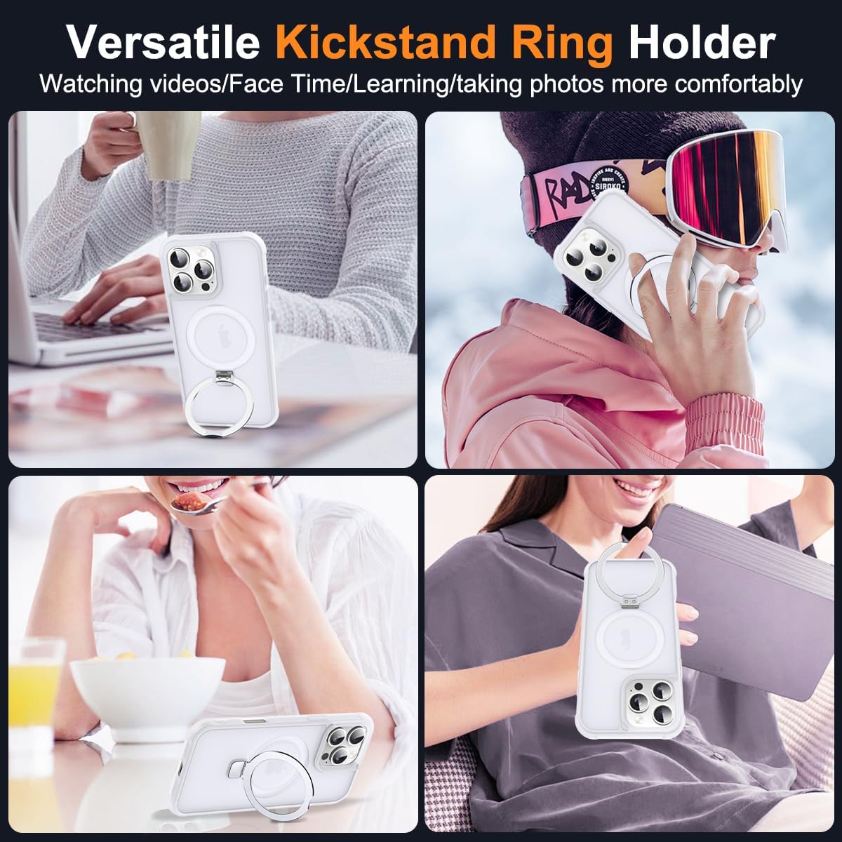 Compatible with iPhone 16 Pro Max Case with Invisible Magnetic O-Ring Stand Military-Grade Phone Case for iPhone 16 ProMax 6.9" [Compatible with Mag-Safe][Great Grip Feeling],Translucent - Image 5