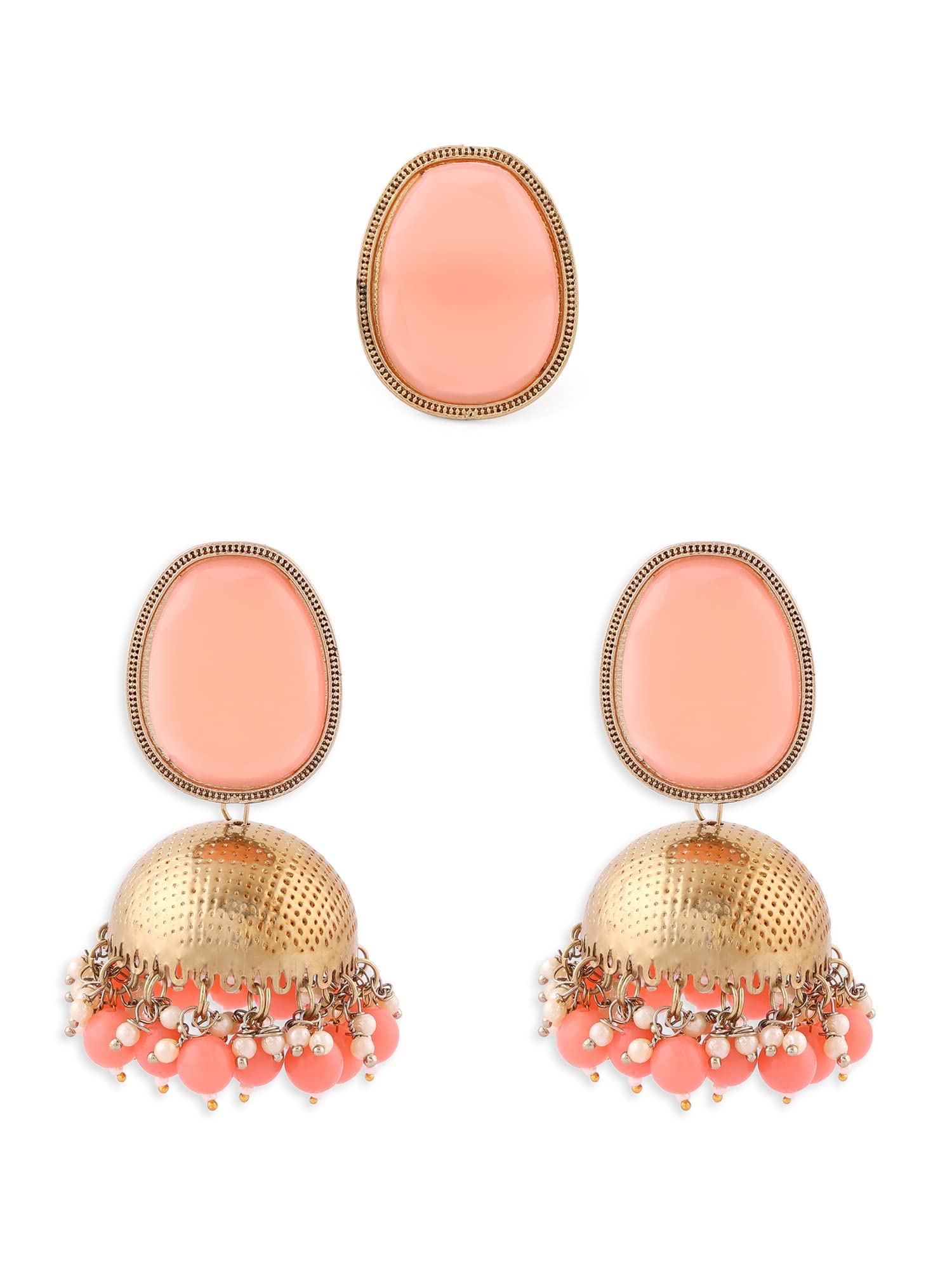 ZAVERI PEARLS Peach Stone & Dangling Beads Jhumki Earring & Ring Set For Women-ZPFK14841 (B0BFX86ZYX) Amazon Price History, Amazon Price Tracker