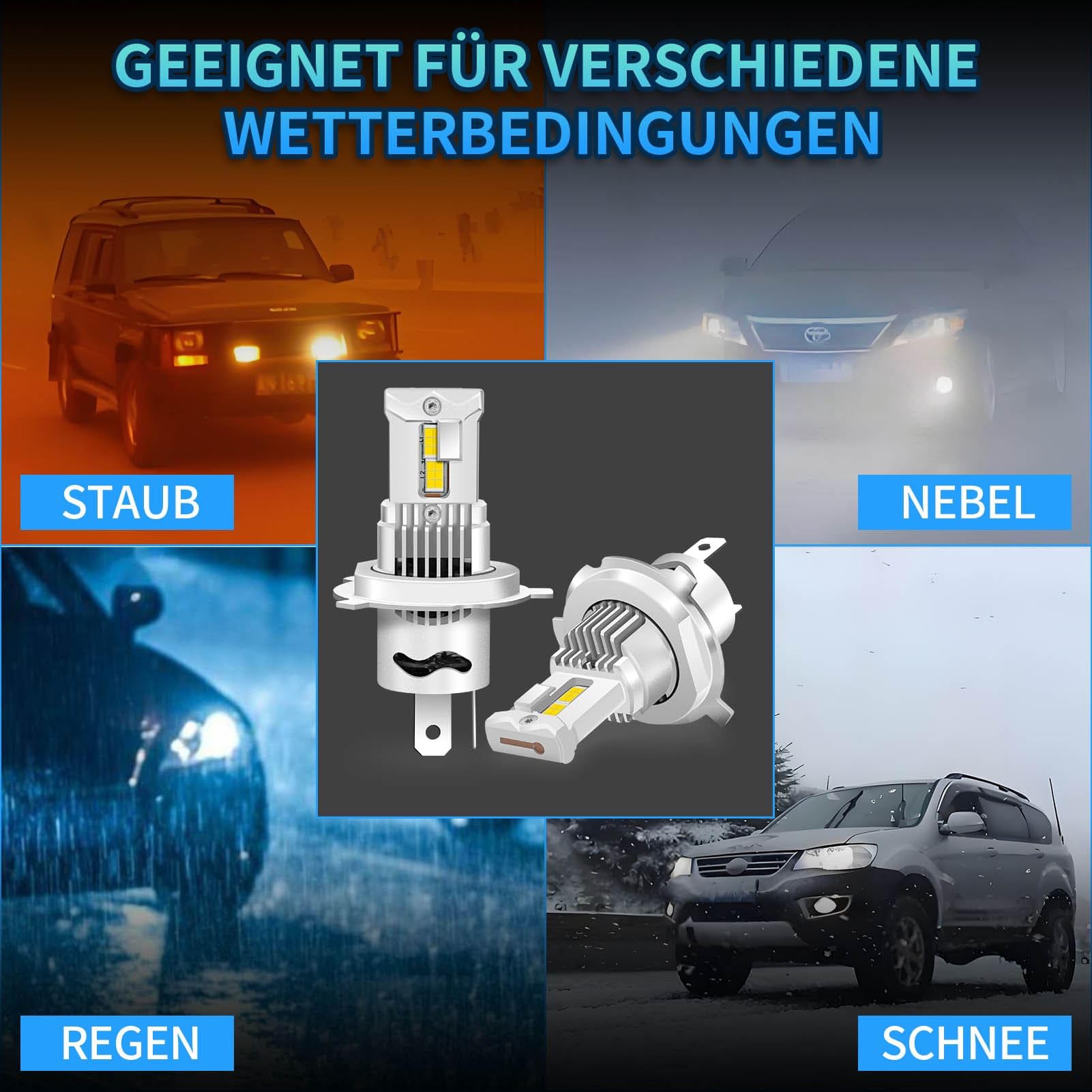 H4 Lampe Auto Halogen 12V 60/55W – Scheinwerfer H4 Birnen Extra Hell 6000K, Abblendlicht & Fernlicht