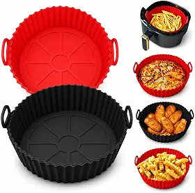 Kit 2 Formas Silicone para Air Fryer, Redonda, com Alça Antiaderente, Reutilizável, Resistente ao Calor, BPA Free, para Forno e Micro-ondas