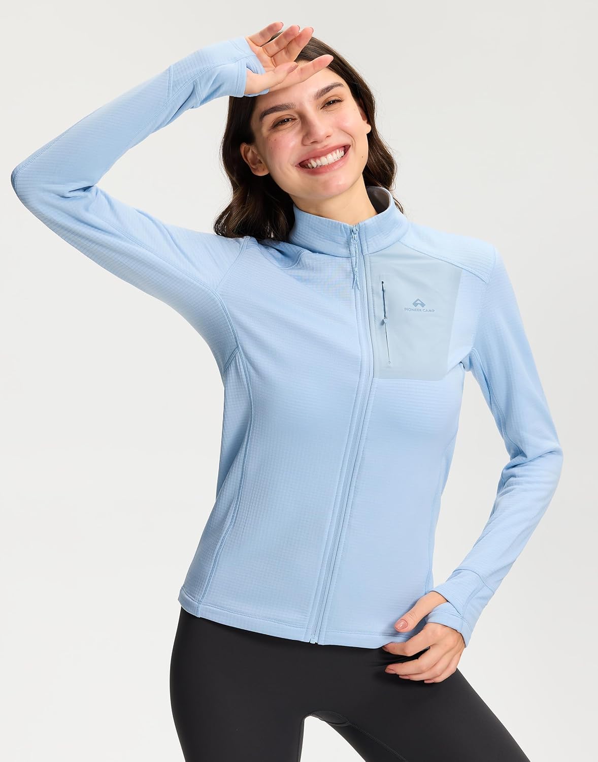 Pioneer Camp Women's Grid Fleece Lined Running Jacket Full Zip Winter Athletic Workout Scrub Jacket with Thumb Holes Midlayer - Image 2