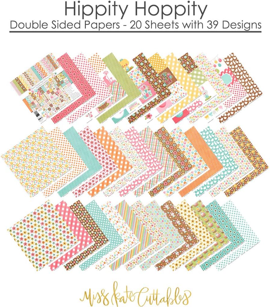 Miss Kate Cuttables Paper & Sticker Kit - Hippity Hoppity for Easter Spring - 17 Double-Sided 12x12 Papers with 33 Designs & 1 8X12 Sticker Sheet - Scrapbooking Card Making Crafting