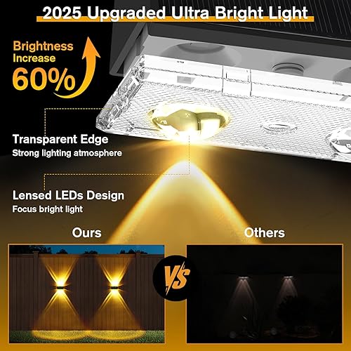 Miniatura 2 de Uspring Paquete de 4 luces solares para cerca, luces solares ultra brillantes para cerca, luces solares de arriba y abajo, luces solares para