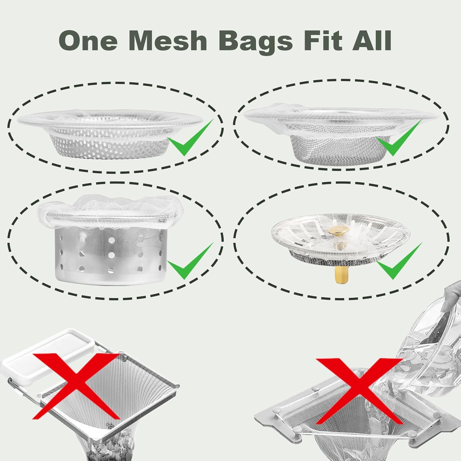 300 PCS Kitchen Sink Strainer Mesh Bag, Small Disposable Mesh Sink Strainer Bags, Fit All Drain Sinks for Kitchen, Bath, Tub, Anti-Clogging
