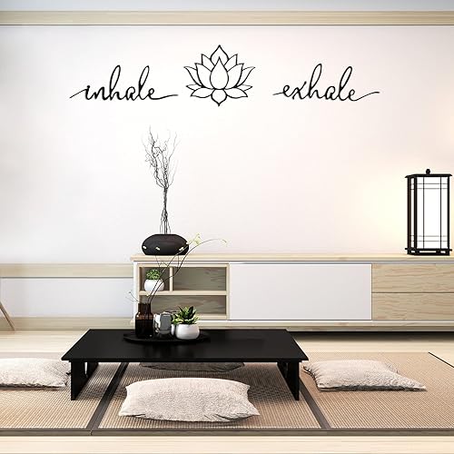 Miniatura 5 de Ferraycle Inhale Exhale, arte de pared para yoga, meditación, decoración de flor de loto, letrero de yoga, decoración de meditación de metal negro,