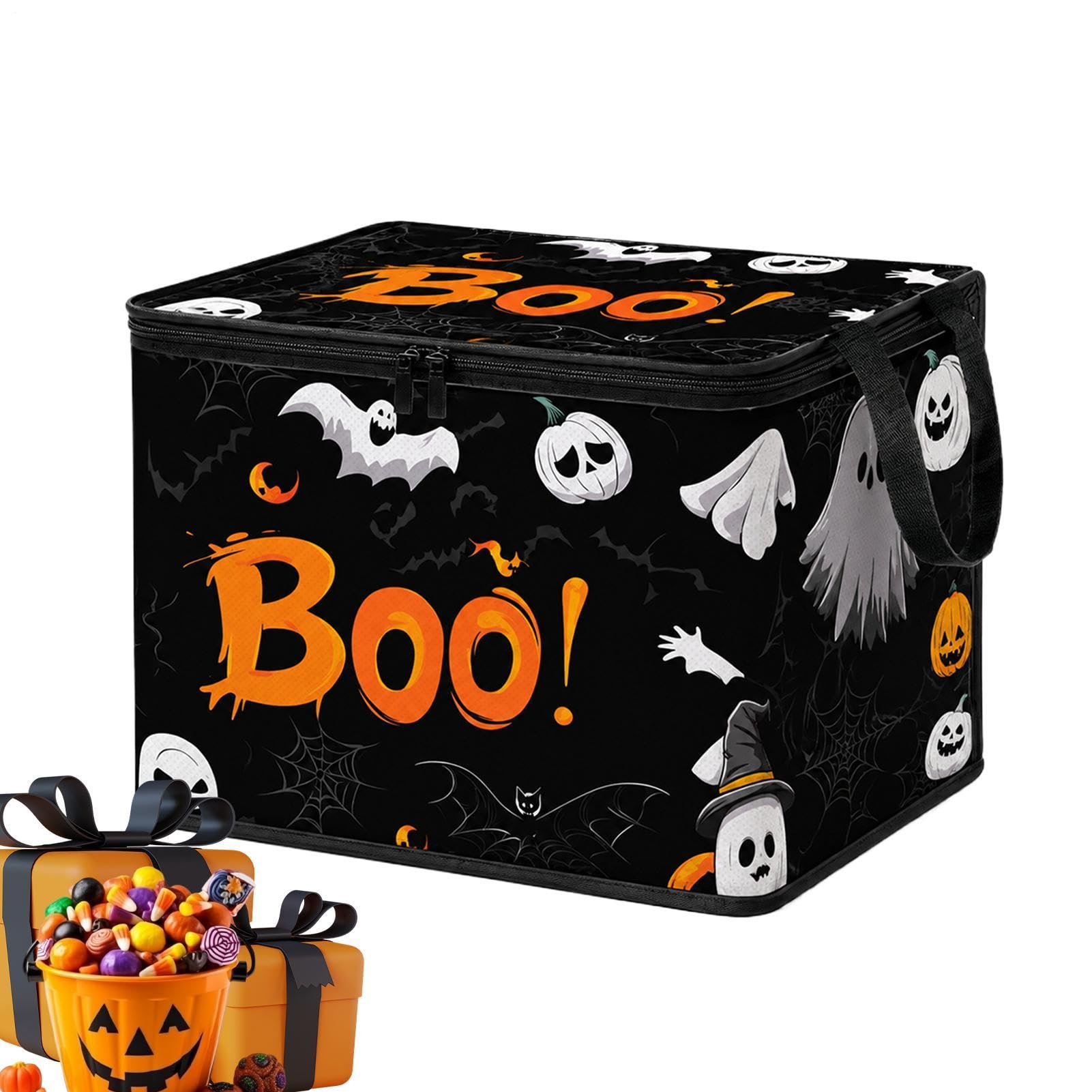 Halloween Storage Bin with Handle Large Capacity Foldable Spooky Party Box