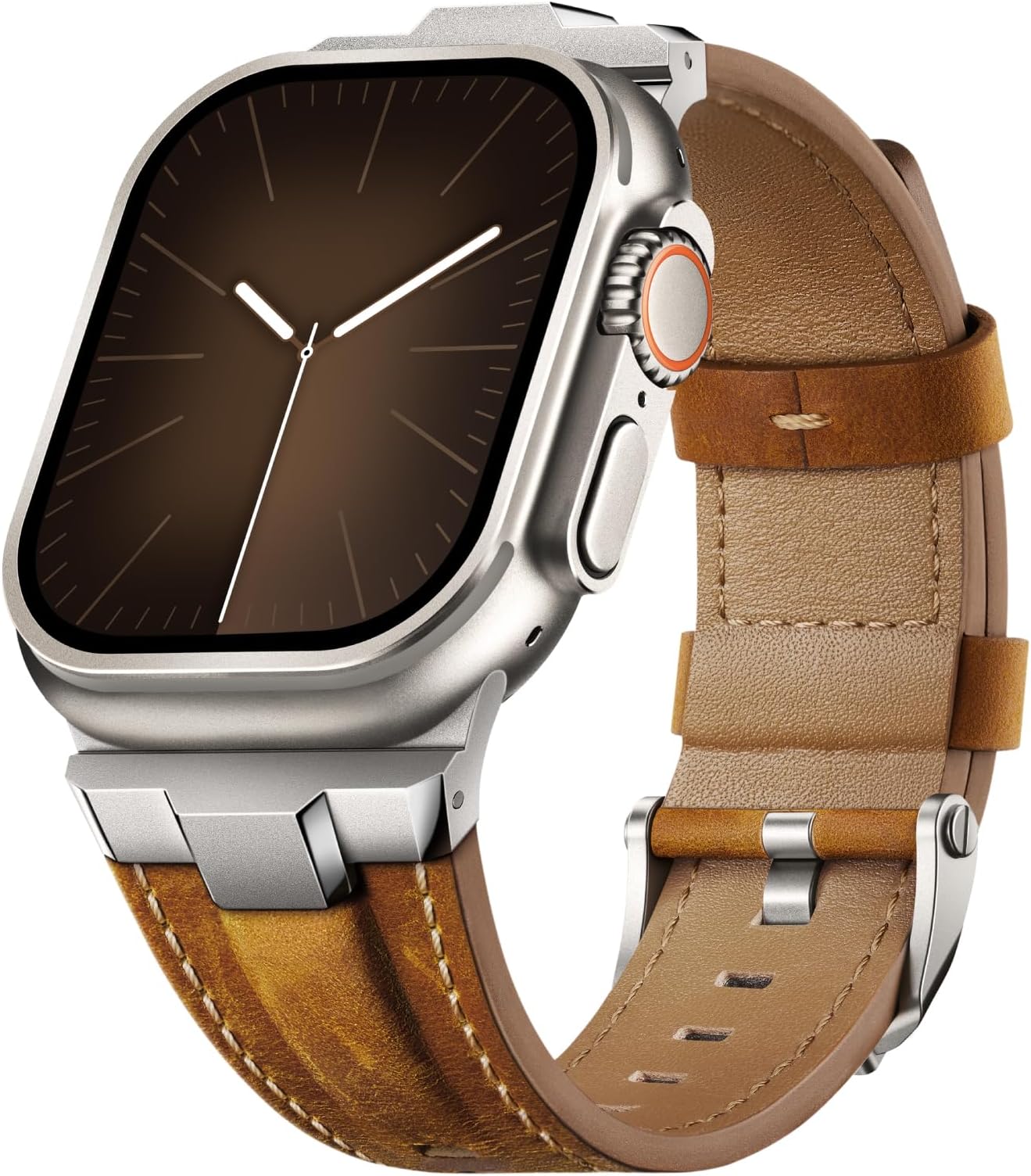 Leather Band Compatible for Apple Watch Ultra Band 49mm 46mm 45mm 44mm 42mm 41mm 40mm, Genuine Leather Replacement Strap for iWatch series 11 10 9 8 7 6 5 4 3 2 1, SE 3 2 1, Ultra 3 2 1