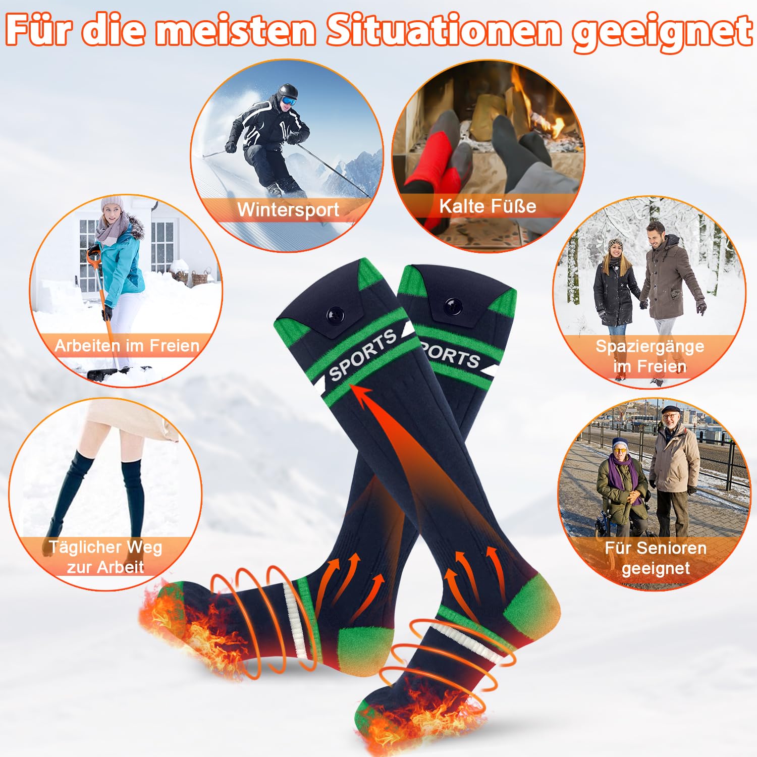 Beheizbare Socken Beheizte Socken,Heizsocken Skisocken 8000 mAh Wiederaufladbare Warme Socken Fußwärmer mit APP-Steuerung Warme Winter Socken Männer Frauen