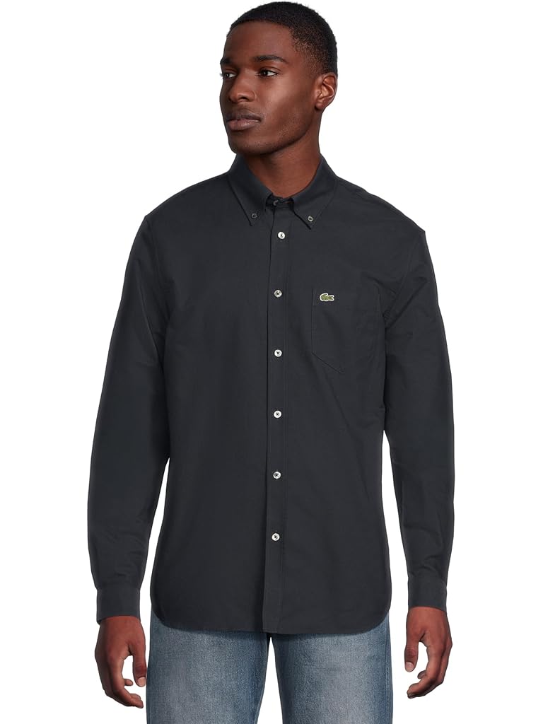 Gray Lacoste Long Sleeve Regular Fit Oxford Button-Down Shirt