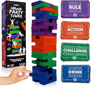 SWOOC Games - Ultimate Party Tower™ - 100 Original Commands, 60 Blocks, & 1000s of Hilarious Rule Combinations - A Tipsy Spin on Fun Classic Games for Power Hour - Ages 21+ - Wooden Tower Blocks Game