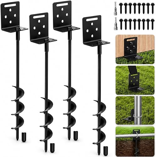 WAIWL Screw-In Ground Anchors with L Brackets, 4 Pack, anchoring a pop-up or walk-in greenhouse
