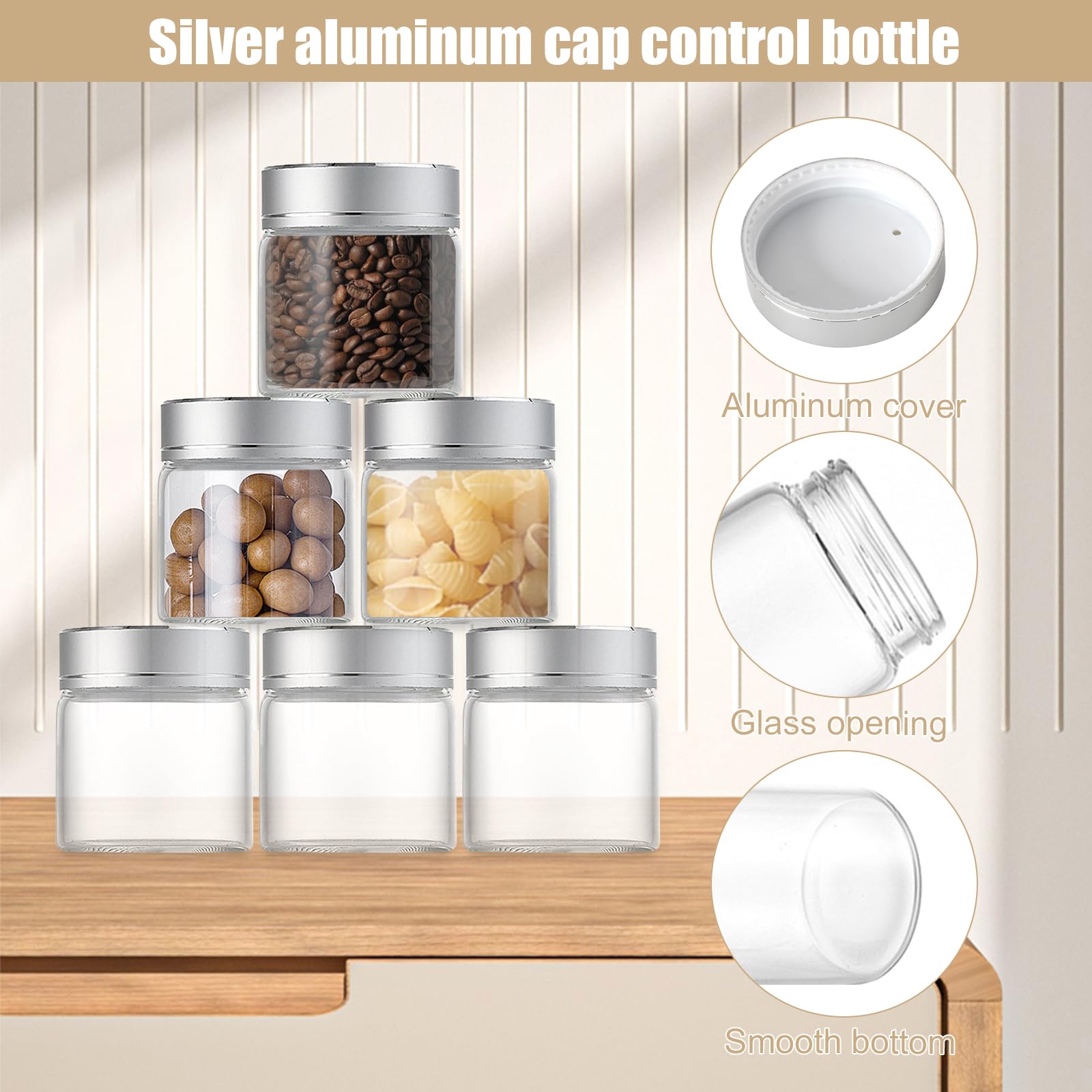 12 Pezzi Mini Barattoli di Vetro 50 ml con Coperchio ed Etichette, Contenitori Trasparenti per Lozione, Crema, Unguenti, Erbe, Spezie