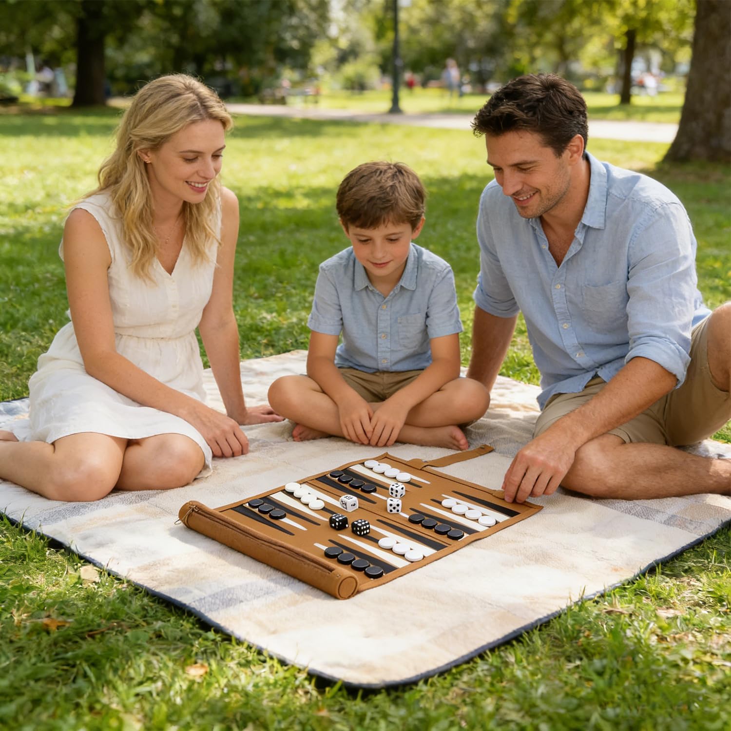 Backgammon Game Set - Lightweight Roll Up Travel Backgammon Set, Portable Chess with Drawstring Bag, for Adults, 2-Player, Ideal for Travel, Camping, Backpacking, Trips