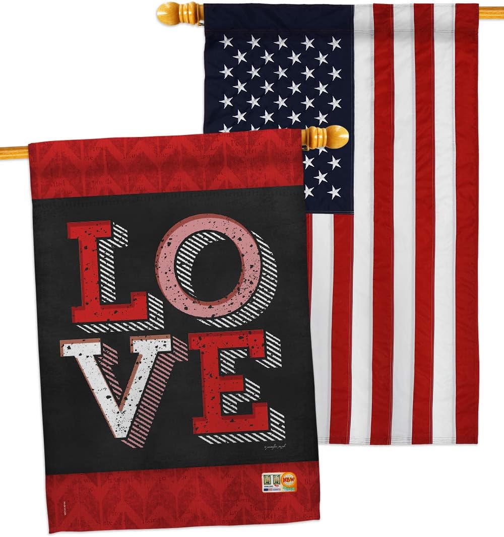 Red Love House Flags Pack Springtime Valentine Happy Heart Couple Romantic February Holiday USA Embroidery Small Decorative Gift Yard Banner Made In 28 X 40