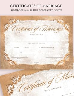 Wedding Certificate: Notebook with 20 Elegant Gold Certificates of Marriage