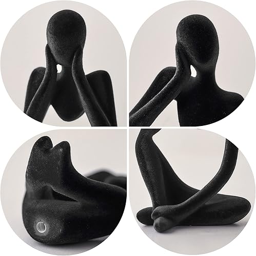 Miniatura 5 de FJS Decoración de sala de estar, estatua de pensador de decoración flocada, estatua de decoración negra, escultura de arte abstracto, escultura para