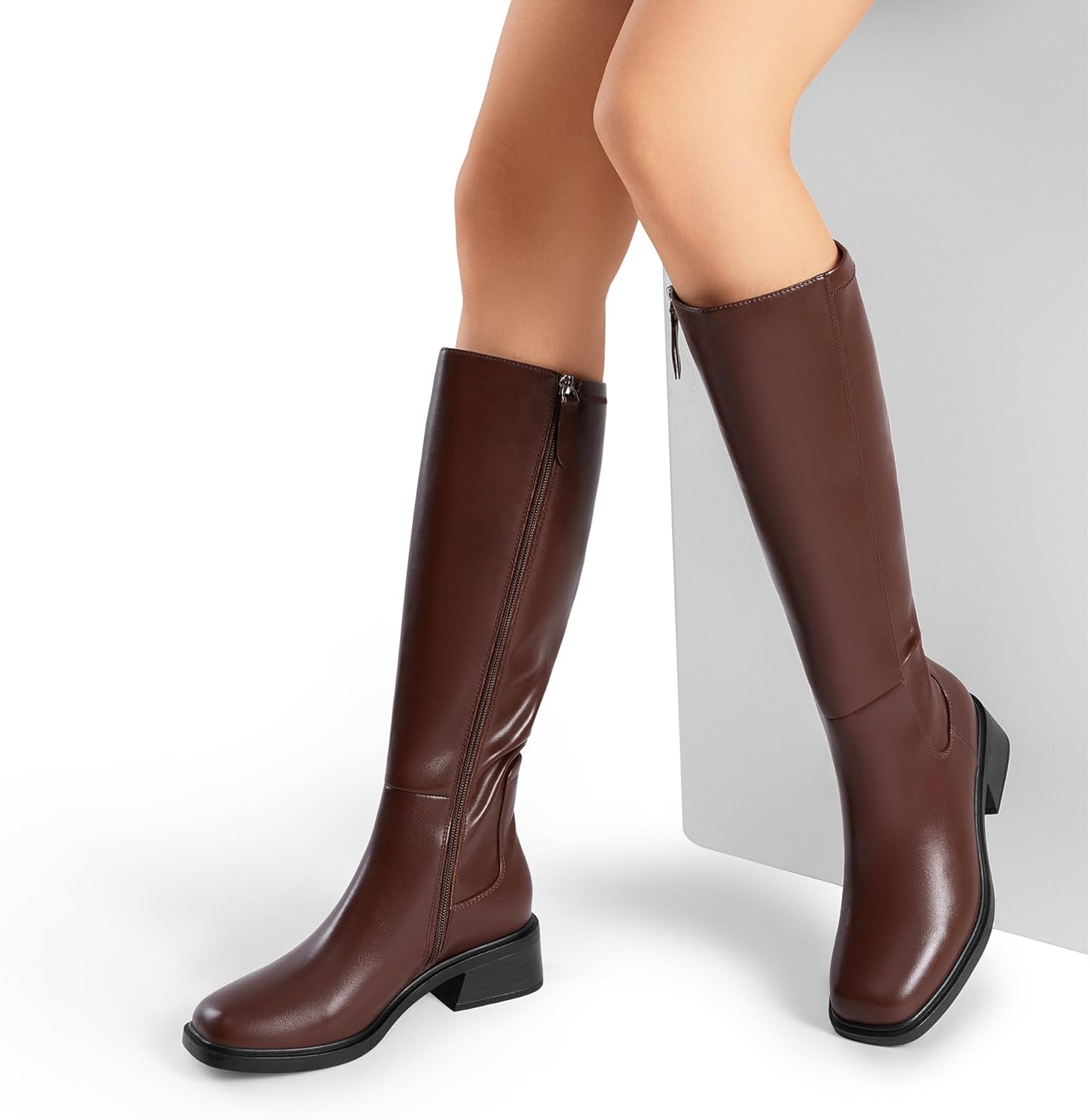 DREAM PAIRS Women's Knee High Boots Square Toe Low Block Heel Casual Comfort Riding Long Boots with Side Zipper - Image 6