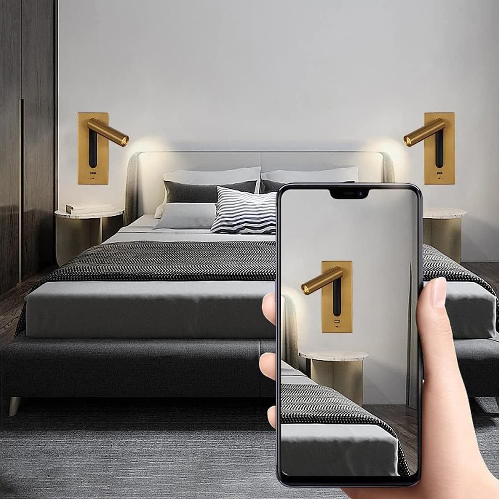 Aplique De Pared De Cama Moderno Integrado Ajustable Con Puerto Usb De 5v 2.1a, Luz De Lectura Led Montada En La Pared LáMpara De Lectura De Cabecera Blanca CáLida 3000k,Chrome-USB+type-c