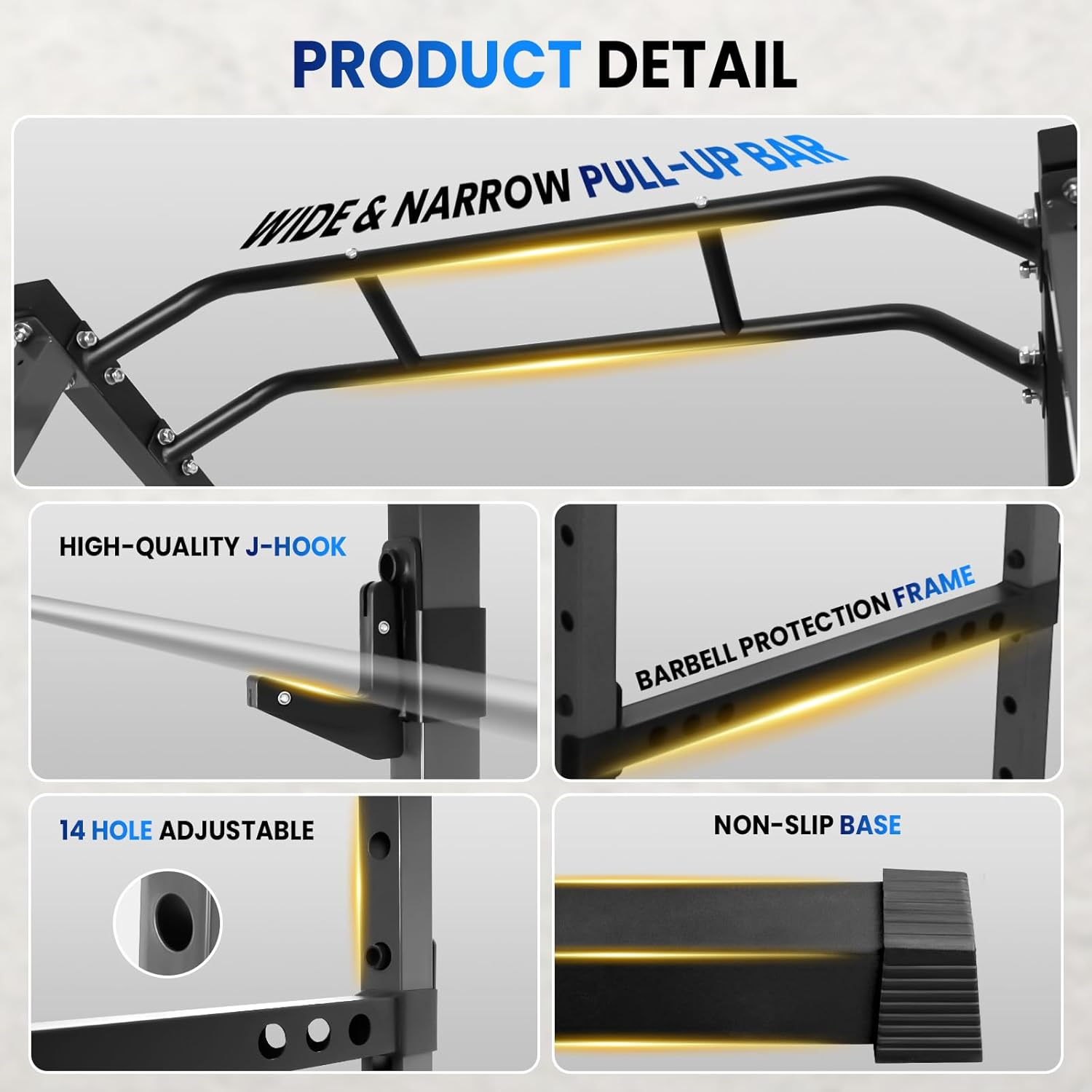KQZZIV KQZZIV Power Cage – 1200lbs Capacity with Adjustable J-Hooks & Safety Bars - Image 4