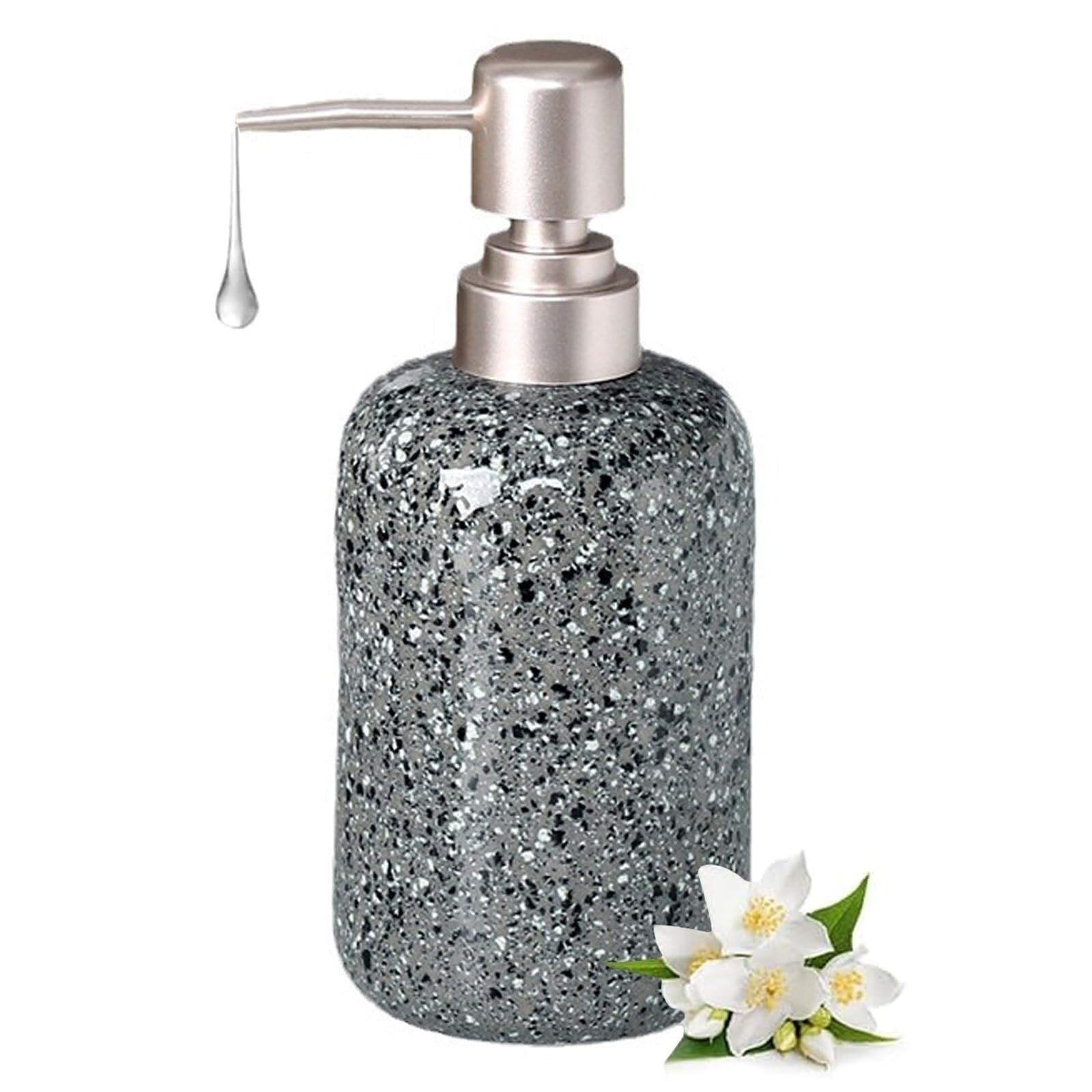 Hand Soap Dispensing 14oz Chrome-Plated Pump Refillable Liquid and Lotion Modern Home Dish for Bathroom(Grey)