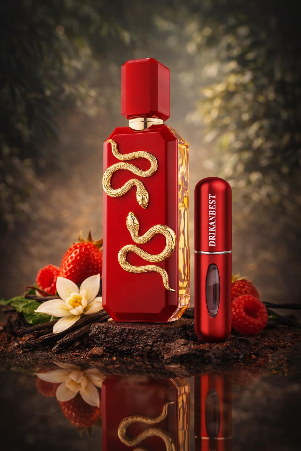 VENENO SCARLET Perfume Unisex 100ml – Fragancia Dulce con Fresa, Caramelo, Vainilla y Cuero – Aroma Intenso y Duradero + Atomizador Drikanbest de Regalo