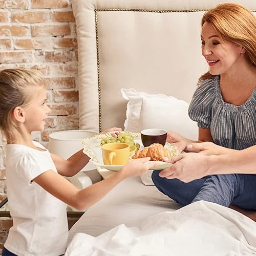 Miniatura 2 de Bandeja de melamina para servir, paquete de 3 bandejas apilables para alimentos, bandeja grande con asa para comer, bandeja grande irrompible con