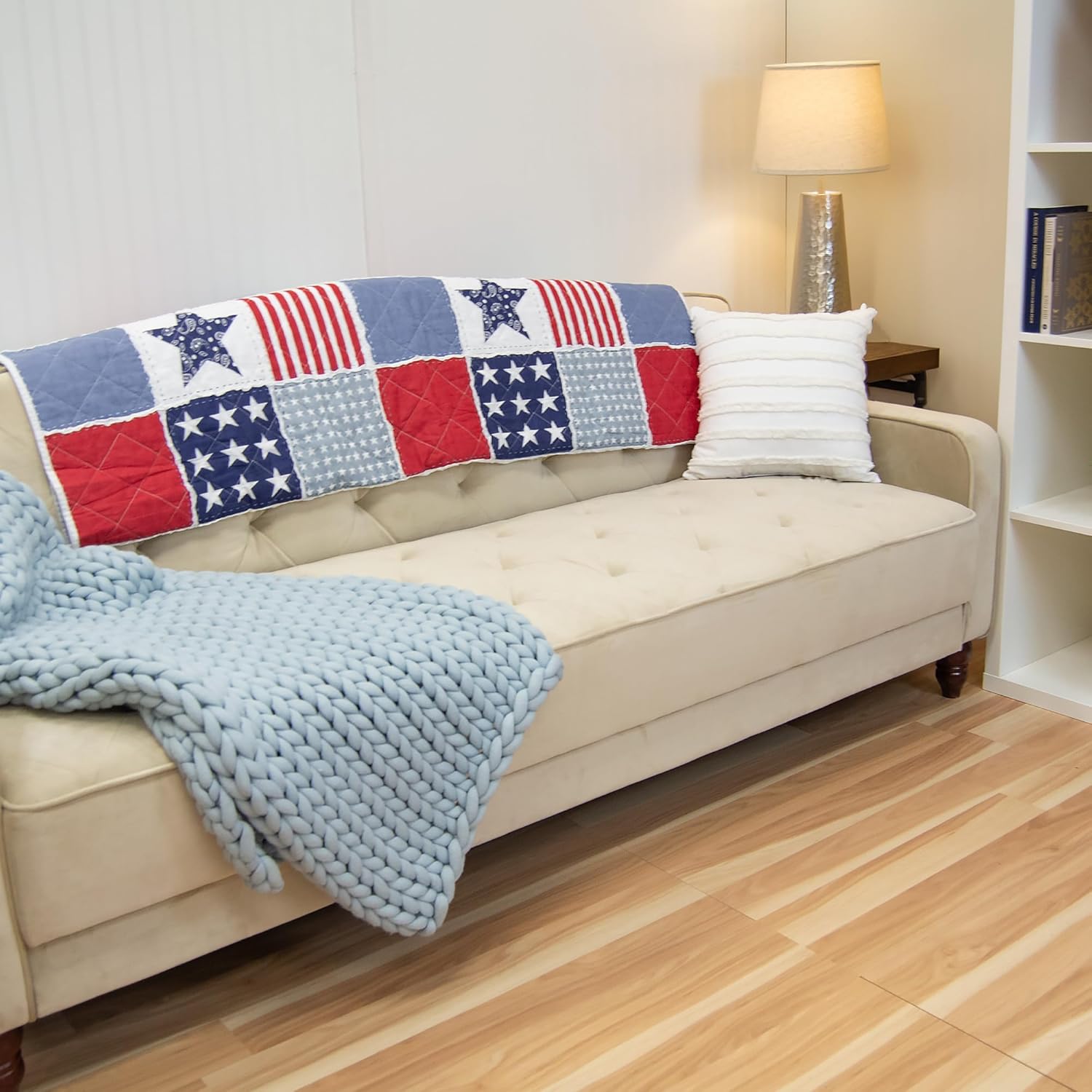Donna Sharp Stars & Stripes Cotton Quilted Throw/Blanket. Includes a 55" x 60" Quilted Pieced Throw. Machine Washable - Perfect for Americana Rustic Decor