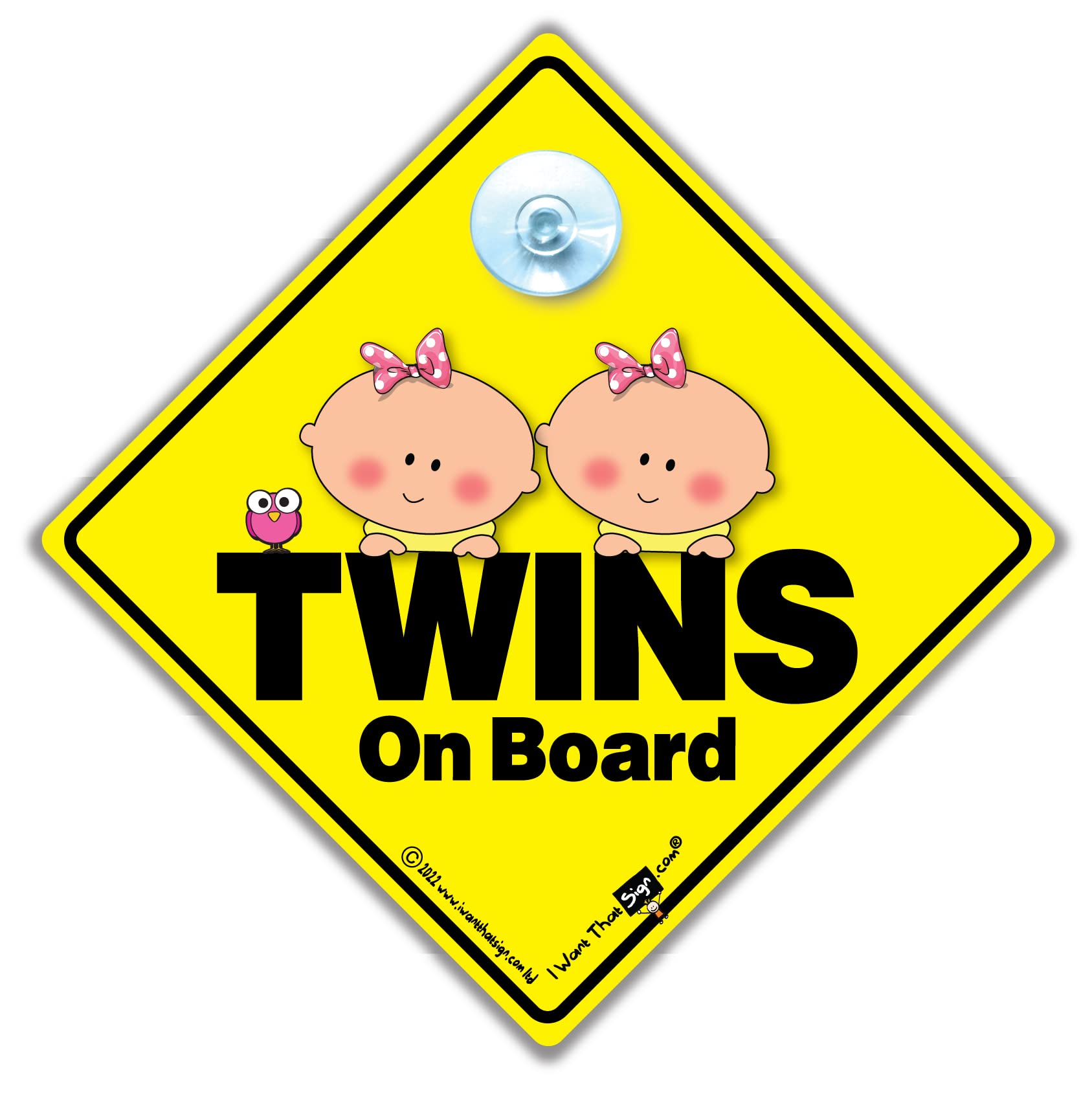 Iwantthatsign.com Women's Yellow Twins On Board Sign Baby Girls, Baby On Board Sign, Peeping Twins On Board Car Sign, Advisory Car Sign Designed To Let Other Road Users Baby Is In The Car, 14 Cm X 14Cm X 2Cm