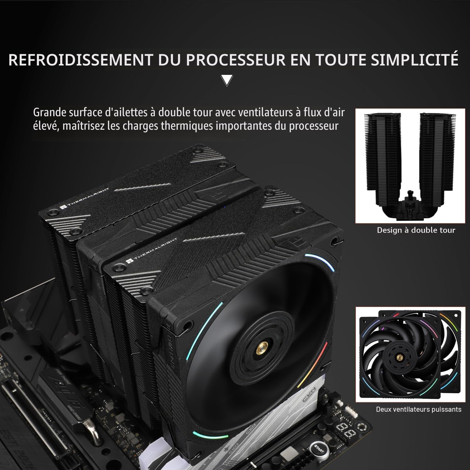 Thermalright Phantom Spirit 120 EVO Refroidisseur de processeur, 7 × 6 mm, double ventilateur PWM, vitesse 2150 tr/min, pour AMD AM4 AM5/Intel 1700/1150/1151/1200/17XX/2011
