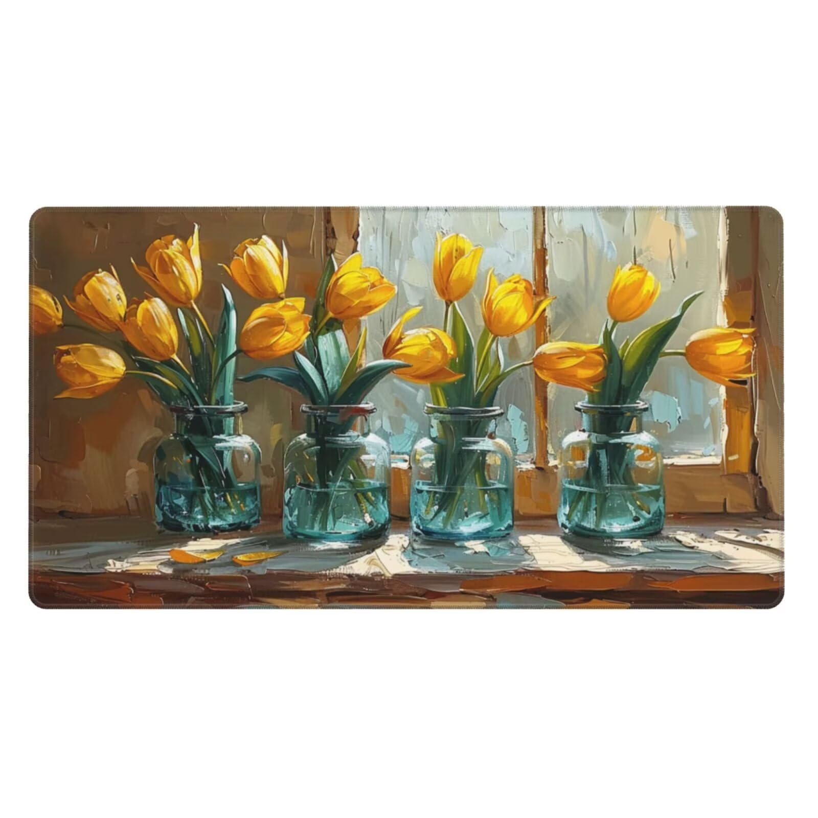 Alfombrilla de Ratón Gaming Grande XXL 1200x600x4mm con Bordes Cosidos, Tela de Micro Tejido, Base de Goma Antideslizante y Mouse Pad, para Teclado Escritorio, PC, Oficina Florero de Tulipanes Y6105