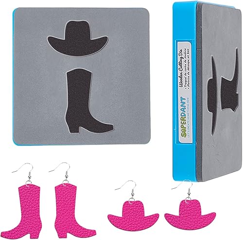 SUPERDANT Aretes de vaquero de madera troquelados para botas de vaquera, troqueles de corte occidental, para mujer, troquelados, 2 formas,