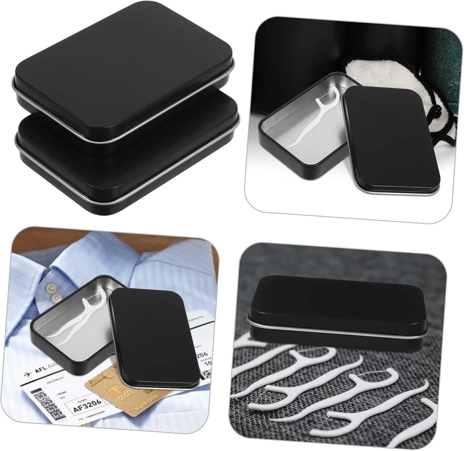 2Pcs Portable Floss Dispenser Box Reusable Holder for Travel and Outdoor Activities Compact Metal Flosser Organizer for Family Use Lightweight Design for
