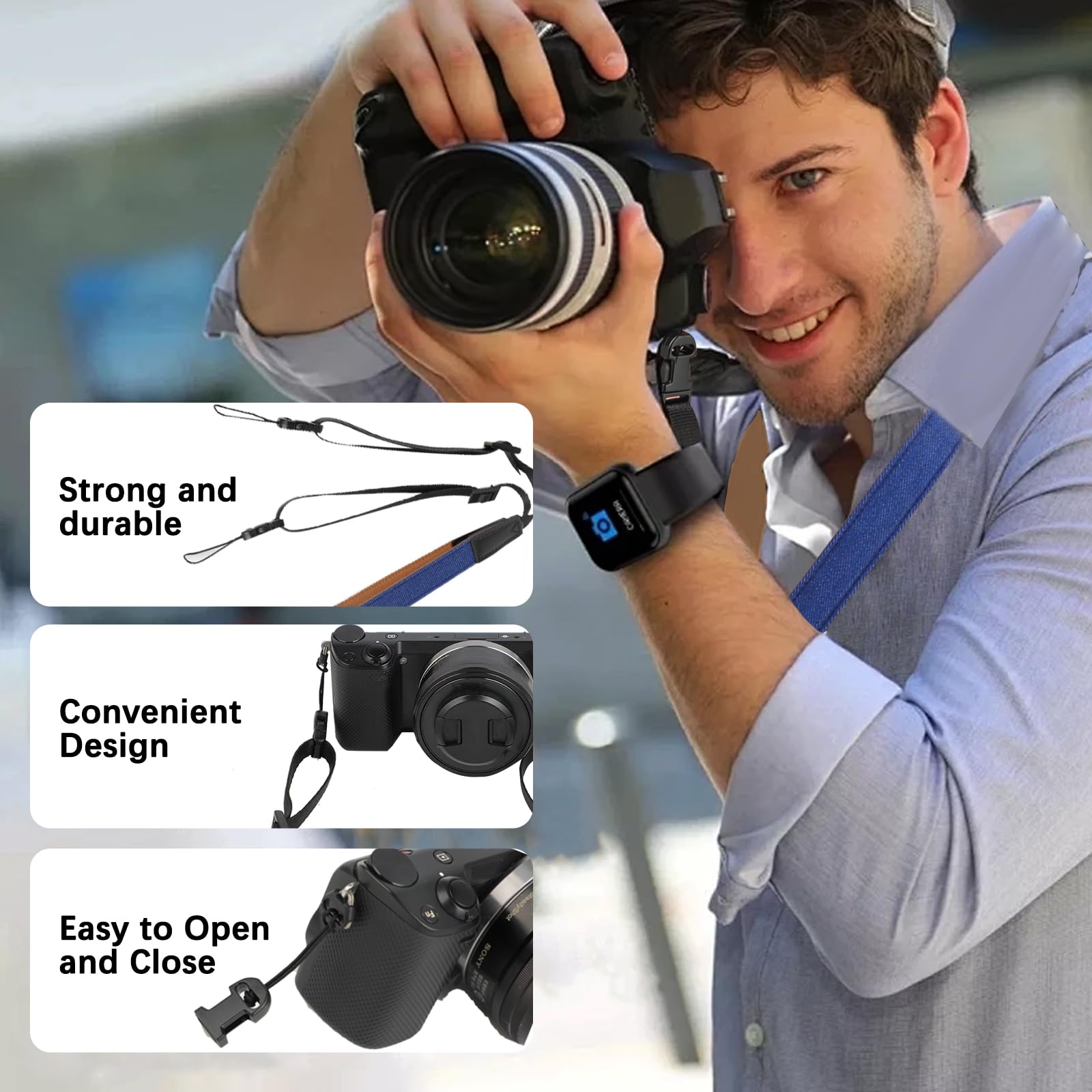Windfromort Cinghia Regolabile Tracolla Macchina Fotografica - Cinghia Macchina Fotografica Morbidissima con Sgancio Rapido - Camera Strap Universale per DSLR/Mirrorless/Compact (Nero)