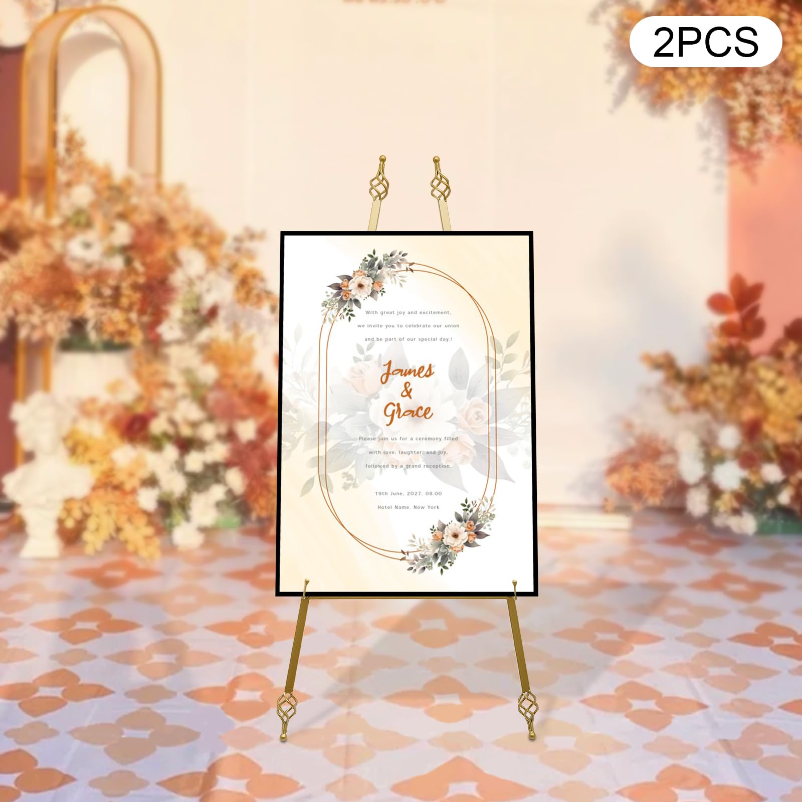 Golden Metall Staffelei, Staffelei Hochzeit,Stand für Aufsteller Sitzplan Hochzeit Künstler Poster, Stativ Staffelei Hochzeit, Easel Leinwand Ständer (Gold, Sechs Löcher)