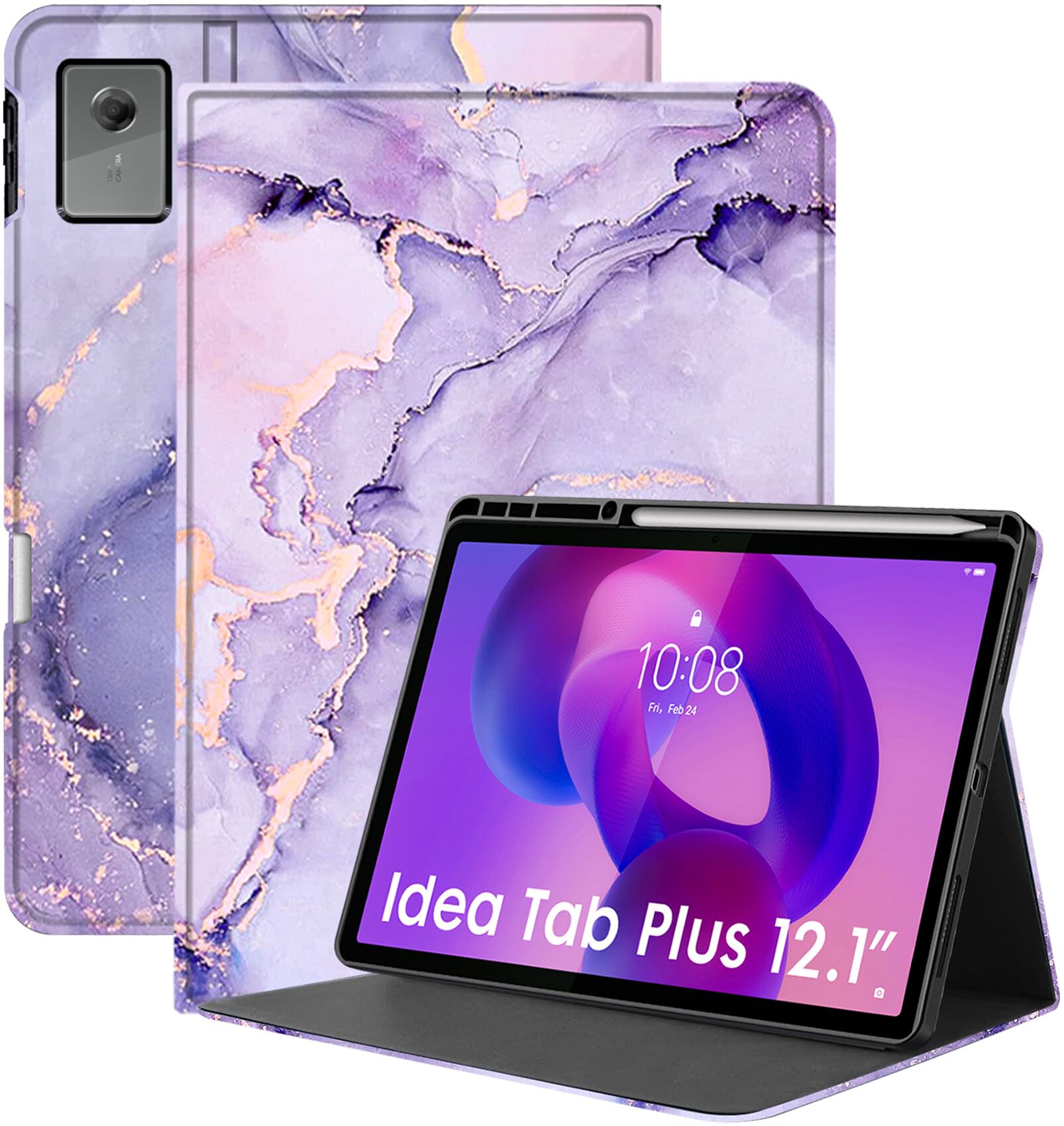 Robustrion Cover for Lenovo Idea Tab Plus 12.1 inch Cover Case with [Pencil Holder], Folio Cover Case for Lenovo Idea Tab Plus Tablet Cover [Auto Sleep Wake Support] - Marble Lilac-image-43