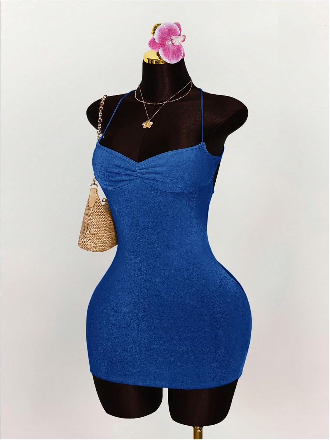 SOLY HUX Women's Summer Mini Dress Criss Cross Lace Up Backless Ruched Bodycon Cocktail Party Cami Dresses Pure Royal Blue Small - Image 5