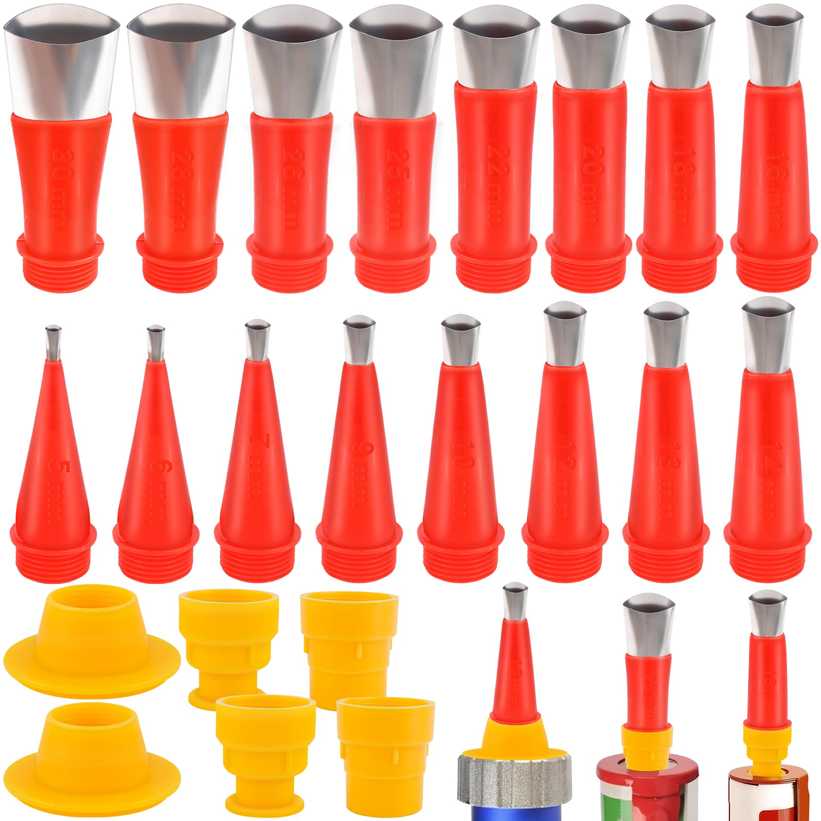 Set Di 22 Dgelli in Silicone in Acciaio Inox, Ugelli in Gomma Integrati, Inox Per Guarnizioni, Ugelli Per Guarnizioni Universali Per Sigillatura Della la Casa, per Finestre, Cucina, Bagno