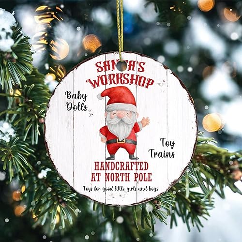 Miniatura 2 de Two-Side Printed Santas Workshop Ceramic Christmas Ornament Novelty for Family Friends Kids Rust Look Edge Christmas Keepsake Pendants