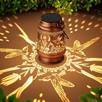 Birthday Gifts for Women Unique, Garden Ornaments Outdoor Hummingbird Solar Lantern, Garden Lights Presents for Mum, Hanging Garden Lights for Patio Lawn Yard Decor [Energy Class A]