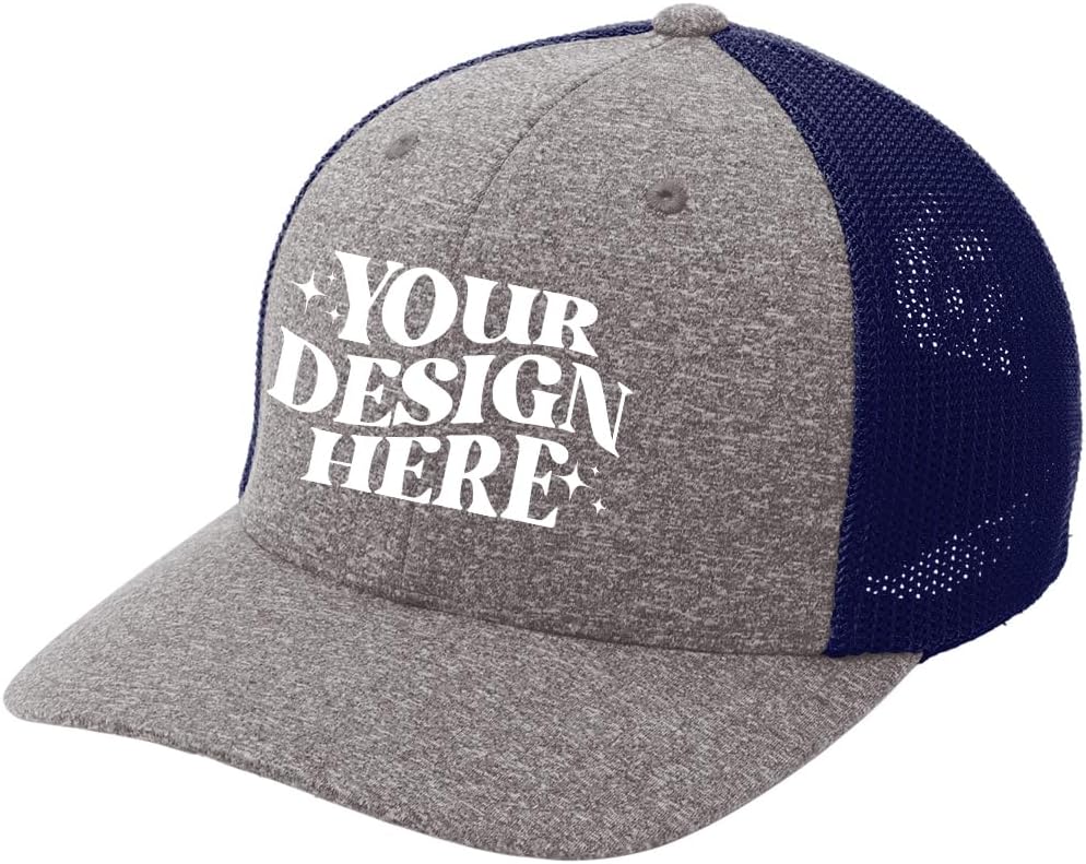 INK STITCH C302 Custom Embroidery Add Logo Texts Melange Mesh Back Trucker Cap