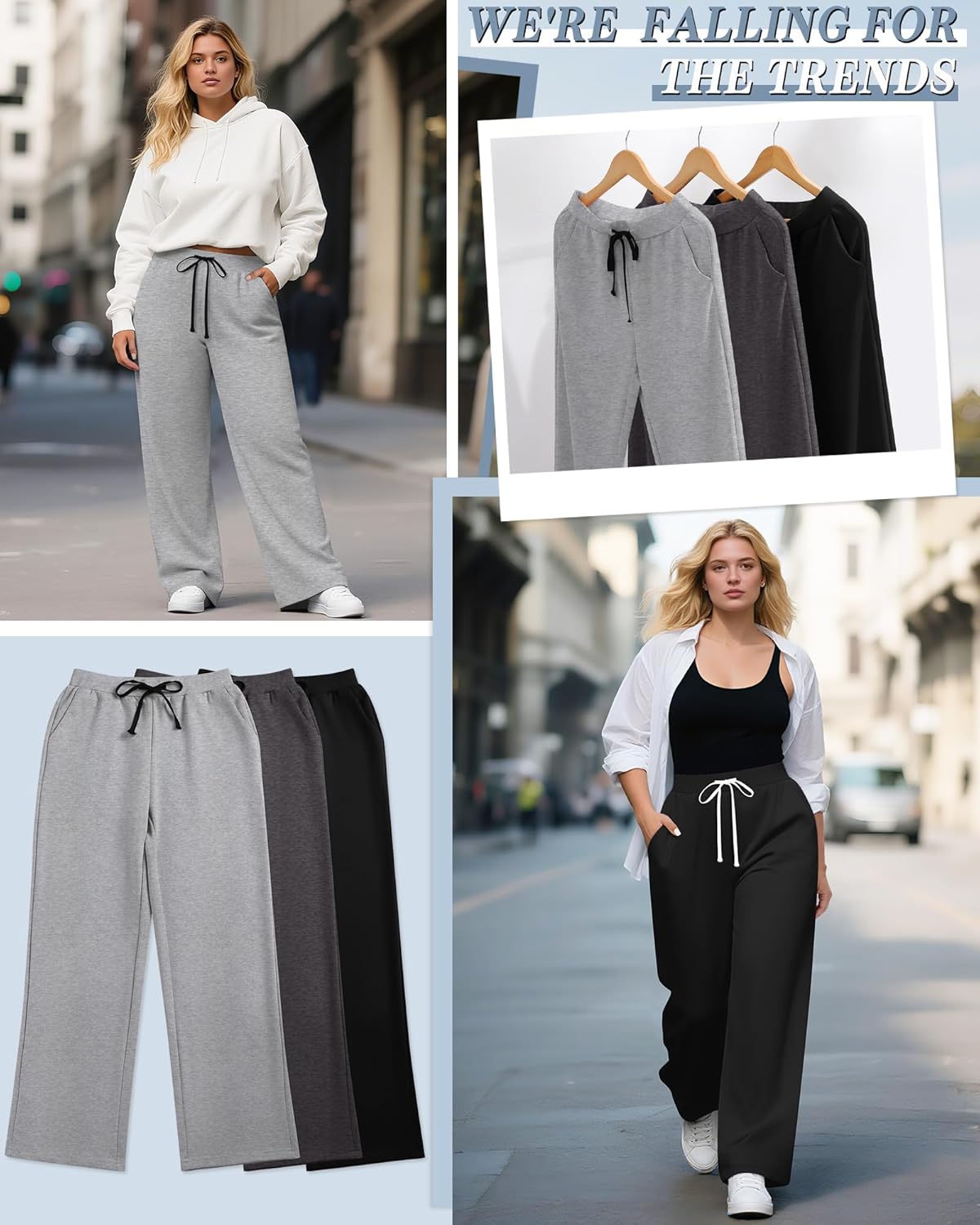 Neer 3 Pack Women's Plus Size Yoga Sweatpants Drawstring Lounge Pants with Pockets Baggy Loose Workout Open Bottom Joggers - Image 3