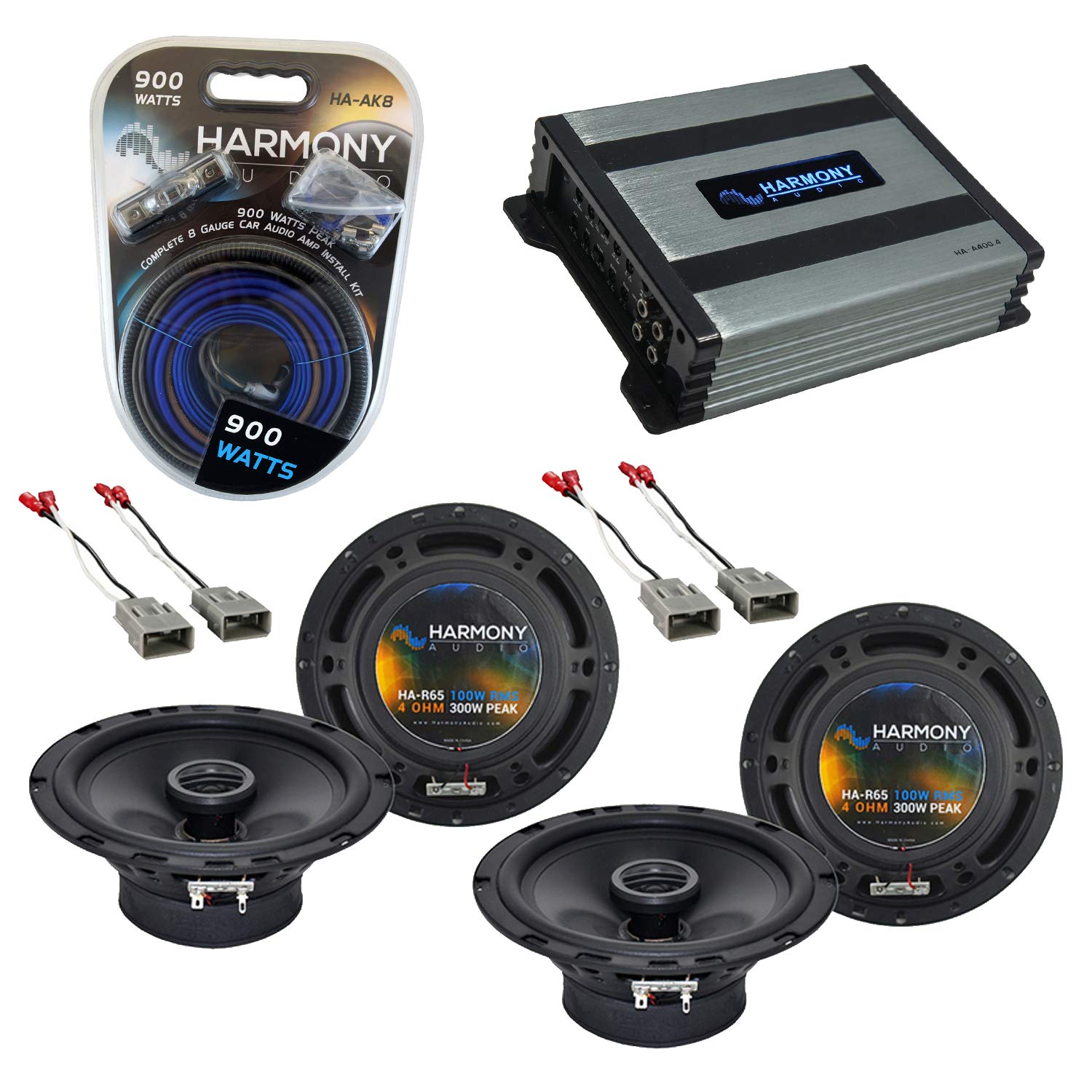 Harmony Audio HA-R65 Compatible with Honda CRX 1988-1991 Bundle with HA-AK8 Install Kit HA-727800 Harness (2) Adapter HA-A400.4 400W RMS 4 Channel Amp Single 4 Ohm 2-Way 100W RMS (2) Speakers